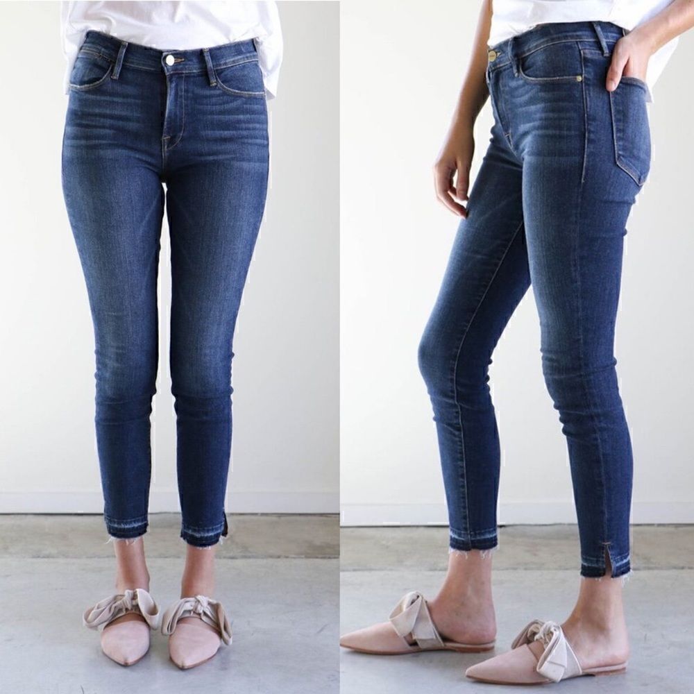 Frame Denim Le High Side Slit Skinny Jeans in Ferdinand